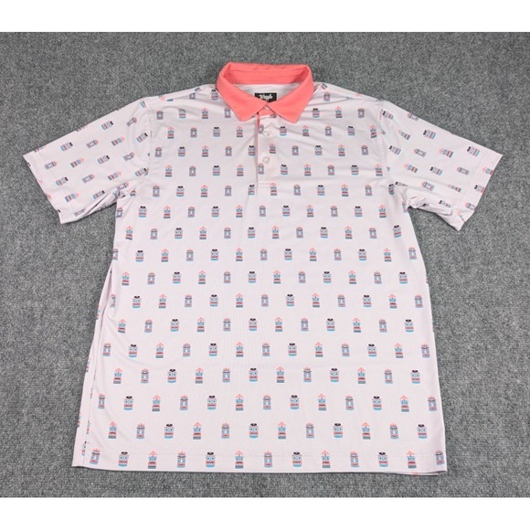 Waggle Golf Polo Shirt Mens Large Tiki All Over Print Performance - Picture 2 of 7